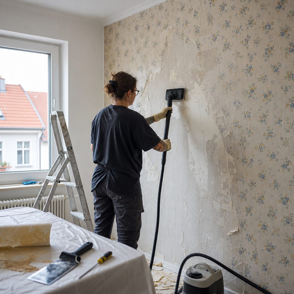 Entfernung alter Tapete von der Wand